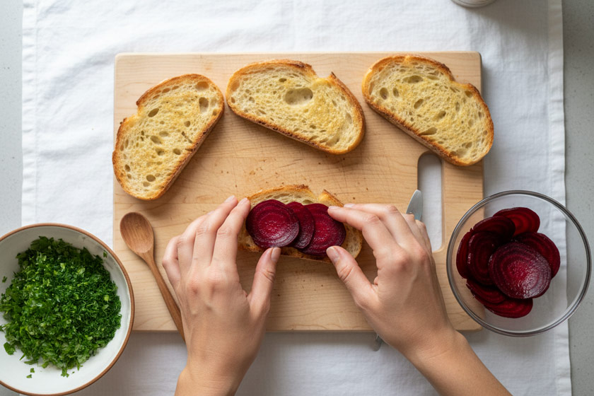 Baguette mit roter Bete belegen Anleitung