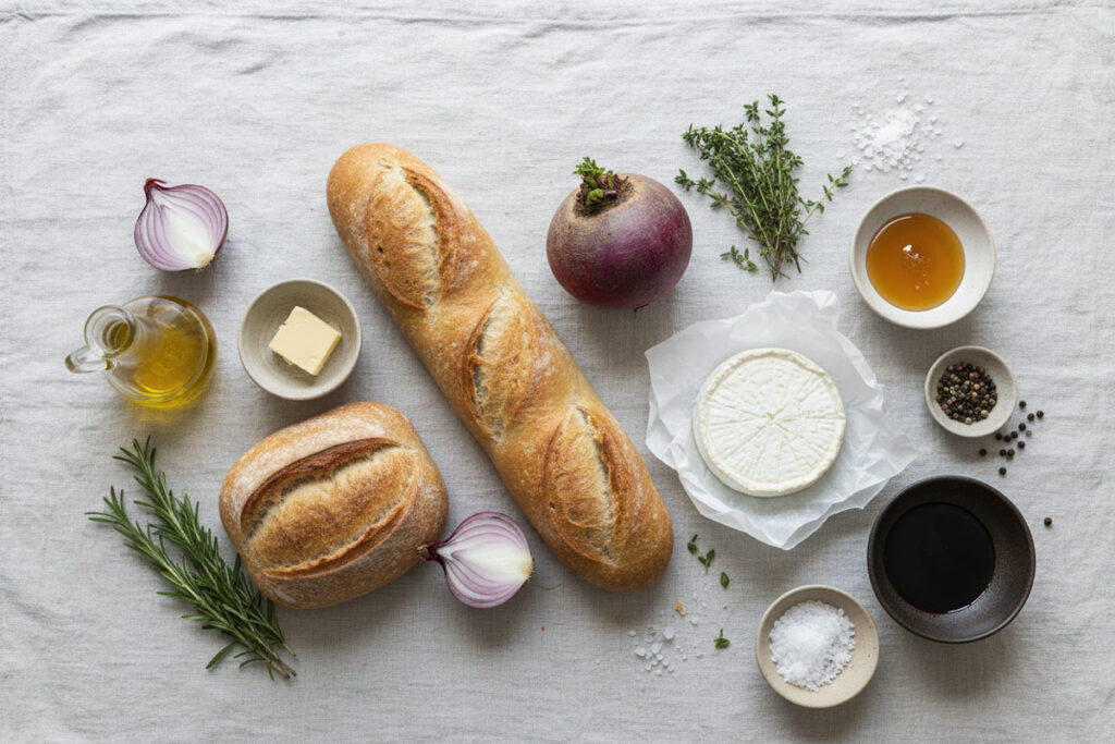 Zutaten für frisches rote Bete Ziegenkäse Bruschetta