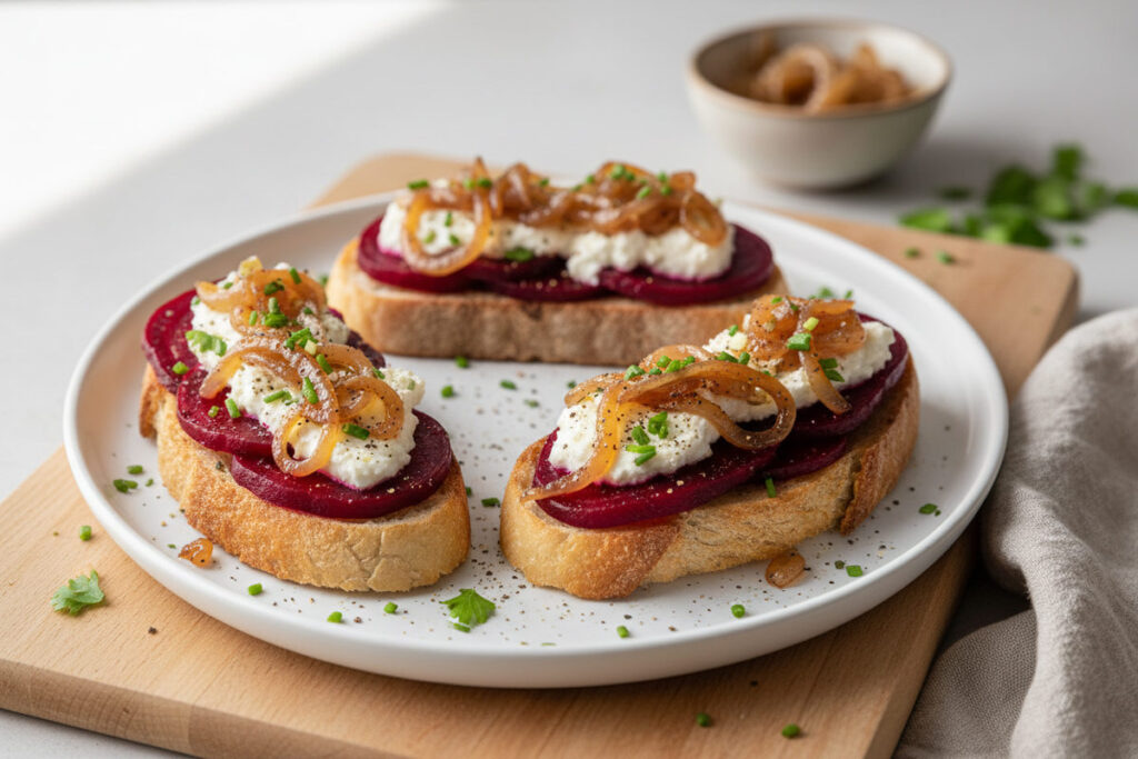 Frisches rote Beete Ziegenkäse Bruschetta
