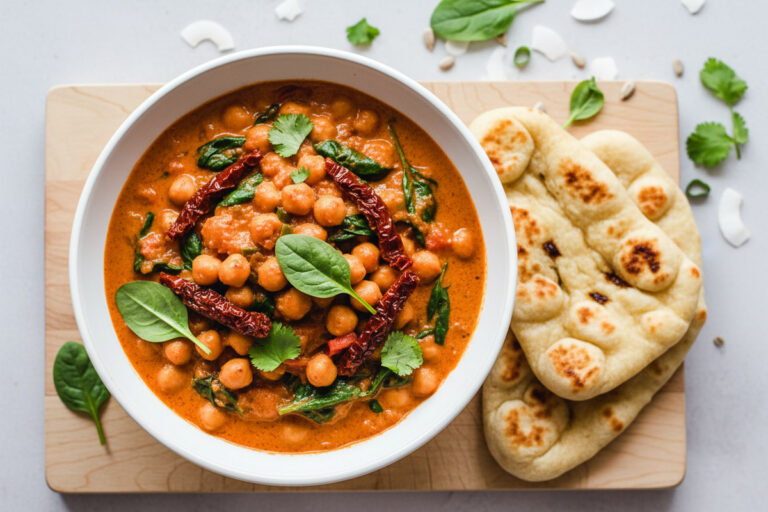 Kichererbsen Kokos Curry mit Naan Brot