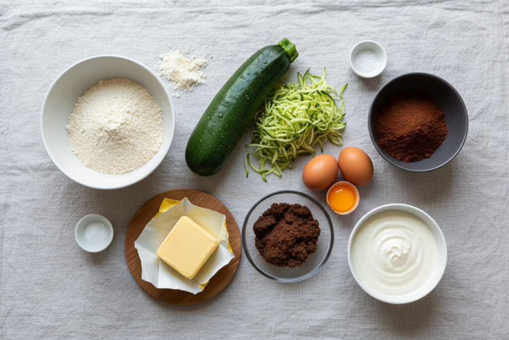 Zutaten für Schoko-Zucchini-Muffins