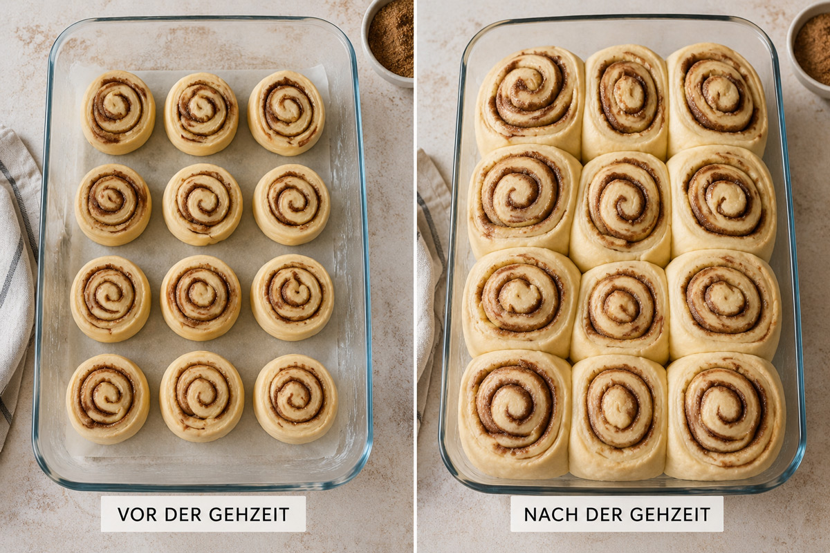 Sauerteig Zimtschnecken Vorher Nachher Vergleich für die Fermentation