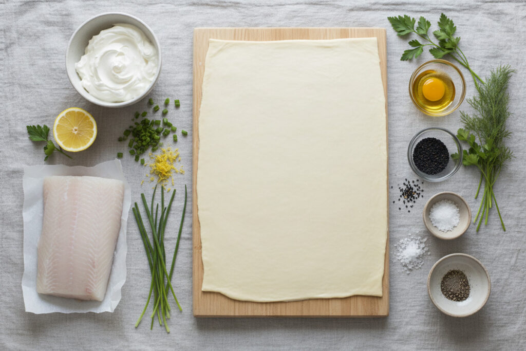 Zutaten für Knusprige Blätterteigtaschen mit Fisch und Zitronencreme